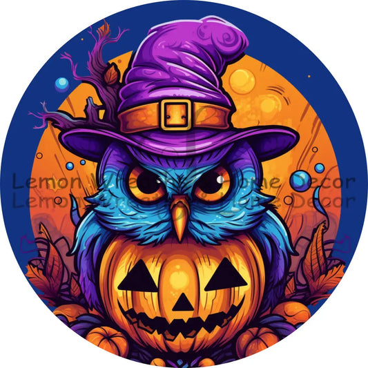 Blue Owl Purple Witch Hat Metal Sign 8