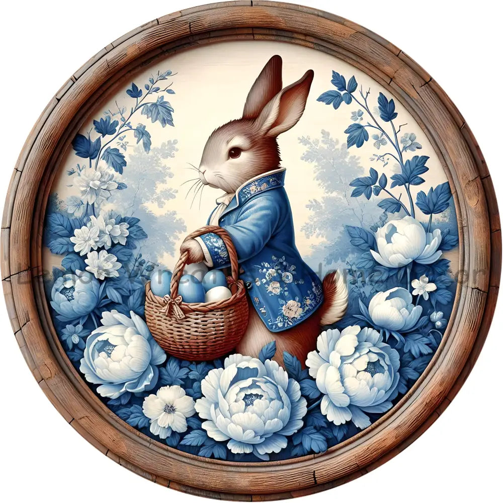 Blue Peony Vintage Rabbit Metal Sign