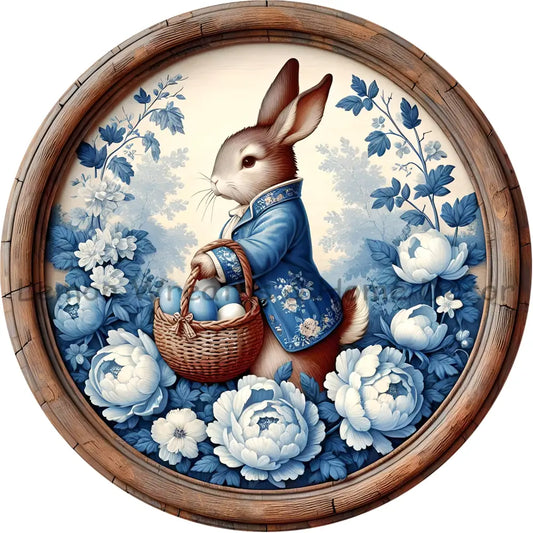 Blue Peony Vintage Rabbit Metal Sign