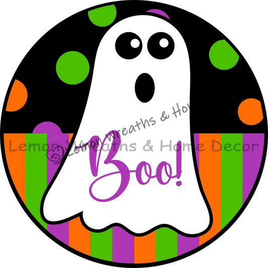 Boo Ghost Halloween Metal Sign 8 Circle