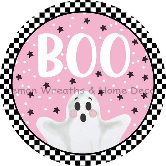 Boo Ghost Pink and Black Check Metal Sign