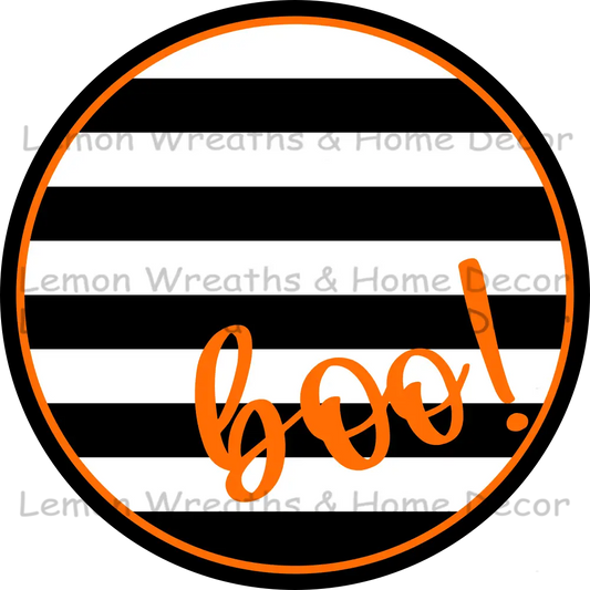 Boo Striped Halloween Metal Sign Orange 8 Circle