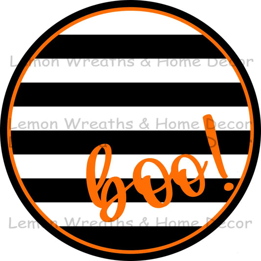 Boo Striped Halloween Metal Sign Orange 8 Circle