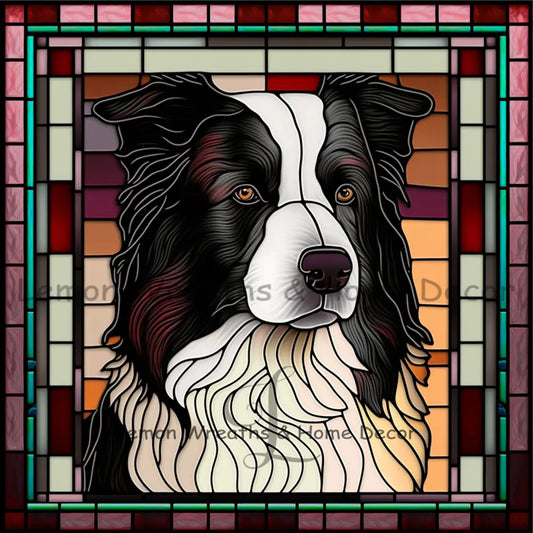 Border Collie Dog Breed Faux Stained Glass Metal Sign 8