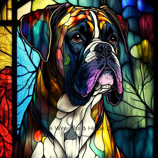 Boxer Breed Faux Stained Glass Metal Sign 8