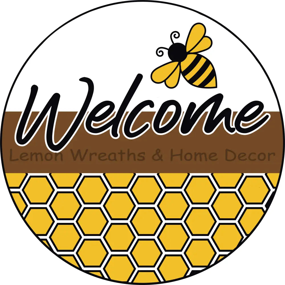 Bumble Bee And Honeycomb Welcome Metal Sign