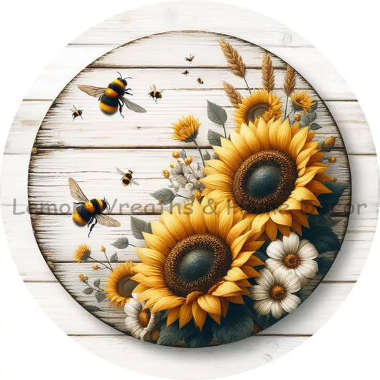 Bumble Bees And Sunflowers Metal Sign