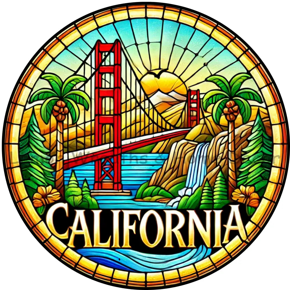 California Faux Stained Glass Metal Sign