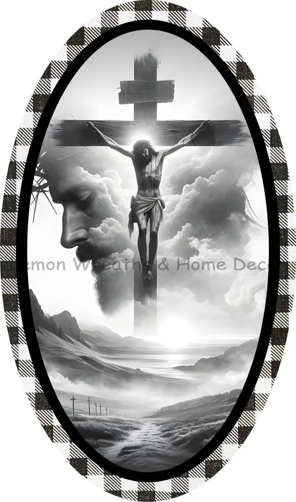 Calvary Sunrise With Jesus Oval Metal Sign (Copy)