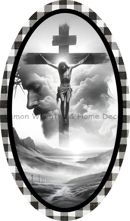 Calvary Sunrise With Jesus Oval Metal Sign (Copy)