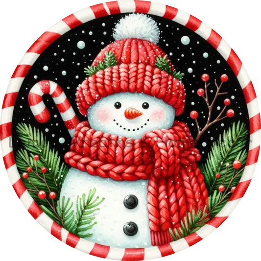 Candy Cane Snowman Metal Sign