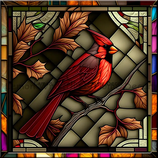 Cardinal Maple Branch Faux Stained Glass Metal Sign 8