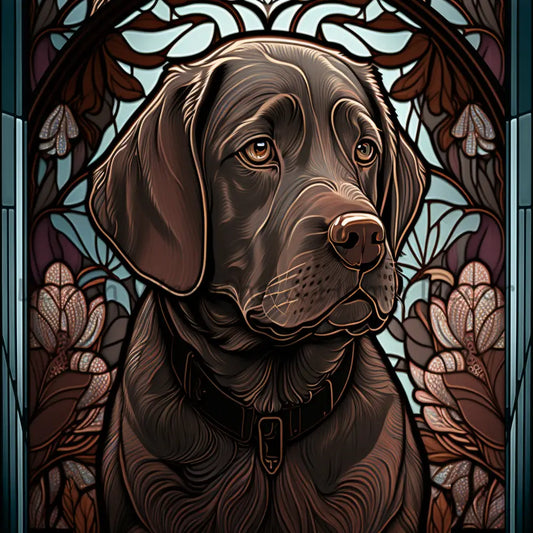 Chocolate Lab Dog Breed Faux Stained Glass Metal Sign 8