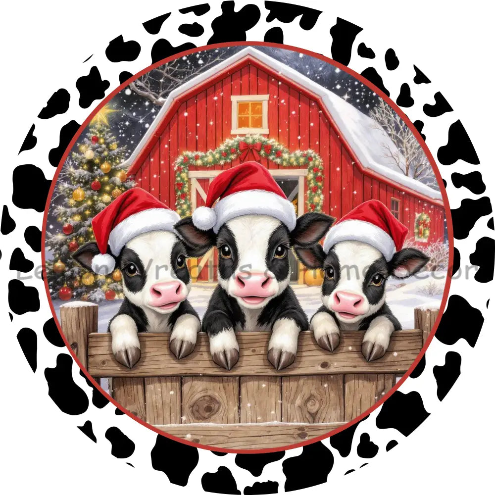 Christmas Barnyard Cows Metal Sign