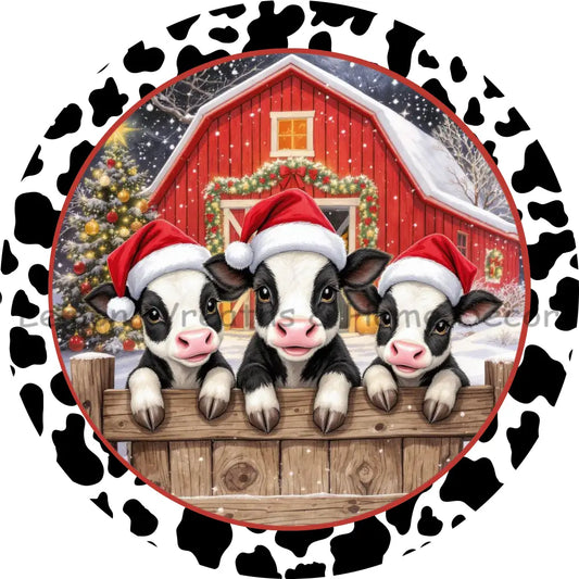 Christmas Barnyard Cows Metal Sign