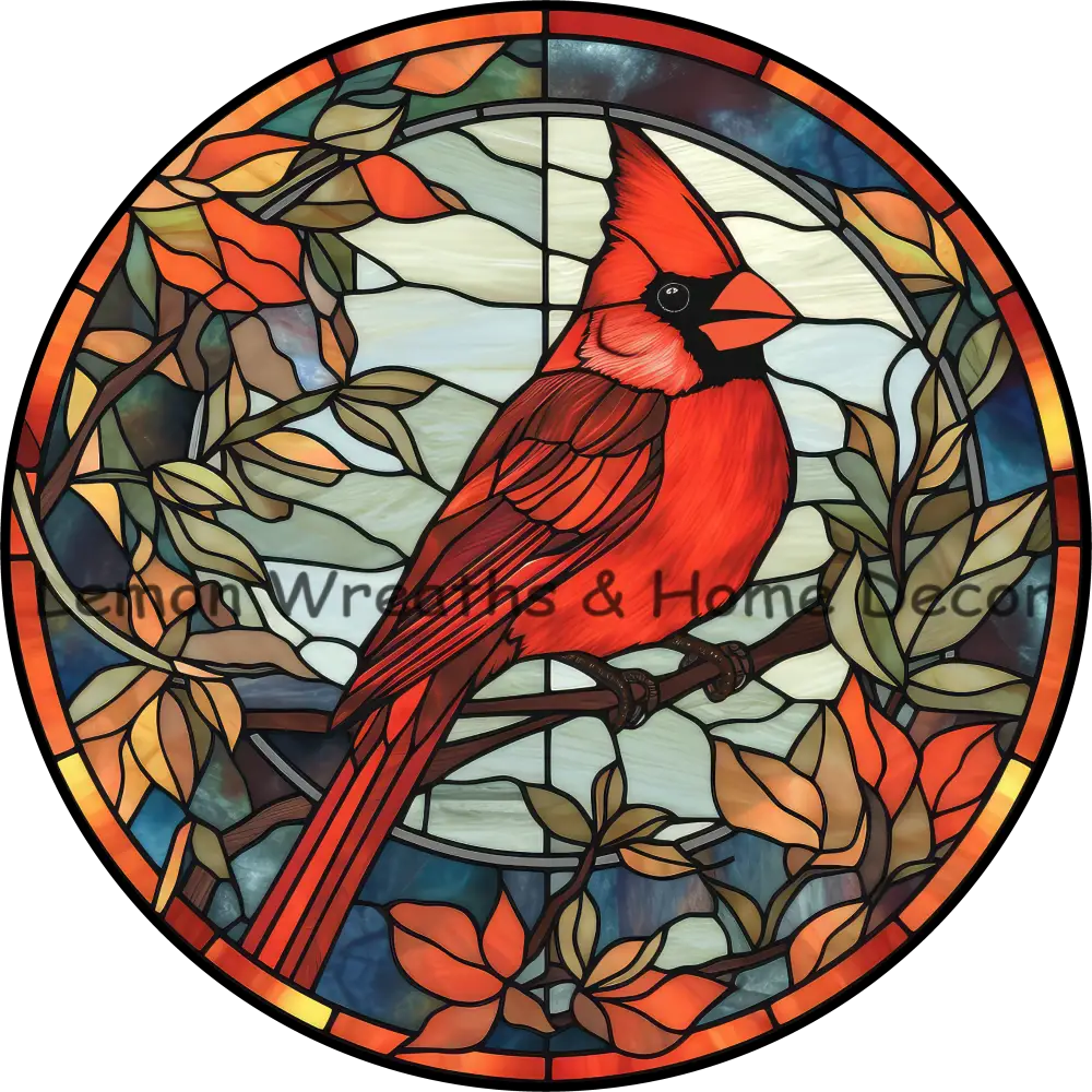 Christmas Cardinal Faux Stained Glass Metal Sign 6 / No Text