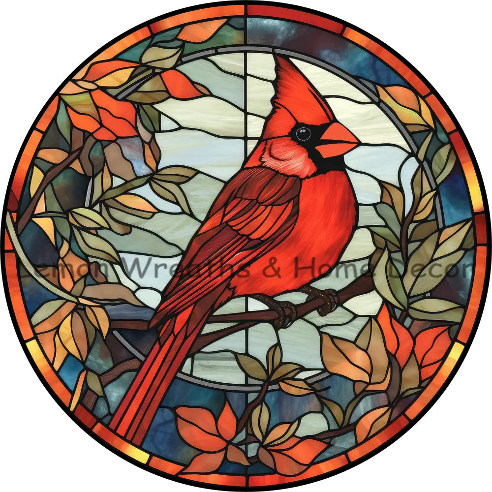 Christmas Cardinal Faux Stained Glass Metal Sign 6 / No Text