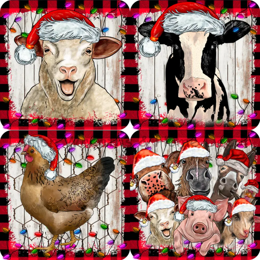 Christmas Farm Animals 4 Metal Sign Set