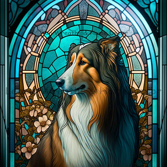 Collie Dog Breed Faux Stained Glass Metal Sign 8