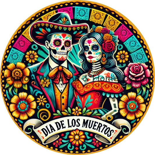 Colorful Sugar Skull Couple Día De Los Muertos Metal Sign