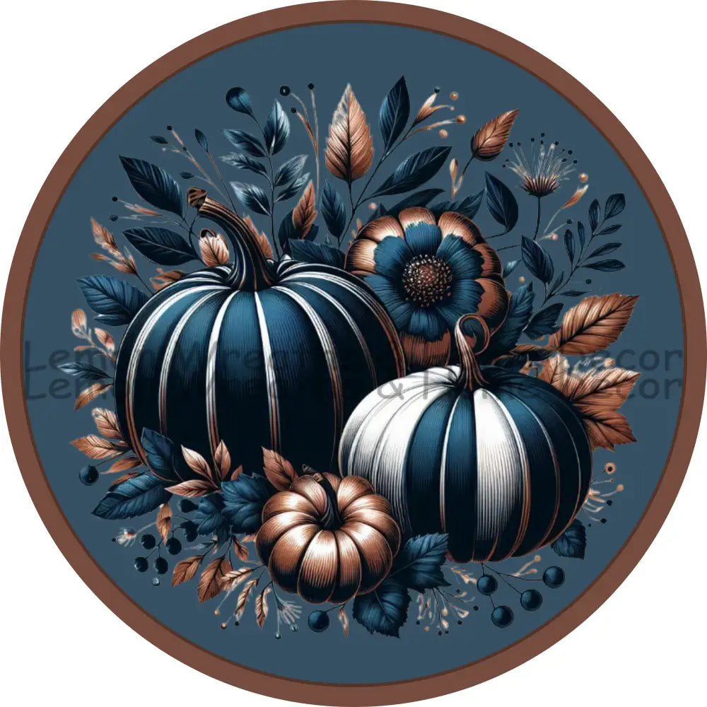 Copper And Navy Blue Fall Pumpkins Metal Sign