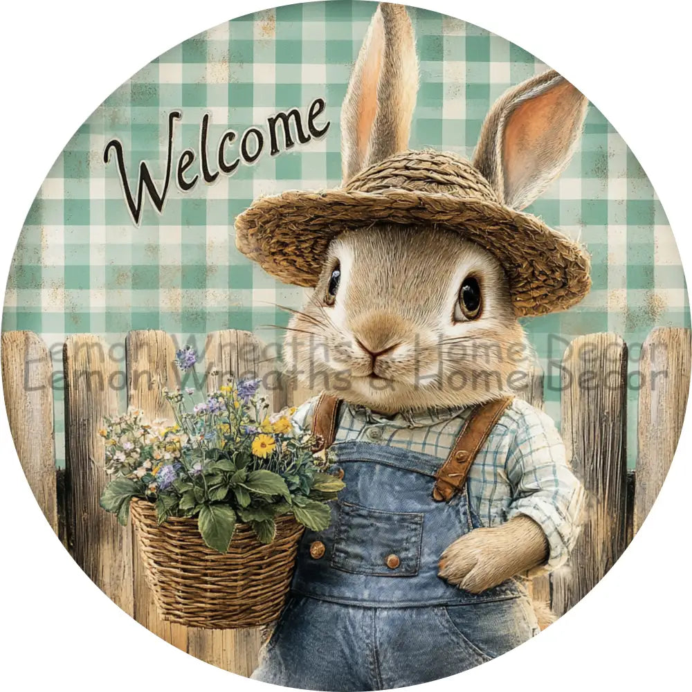 Country Garden Welcome Bunny Metal Sign