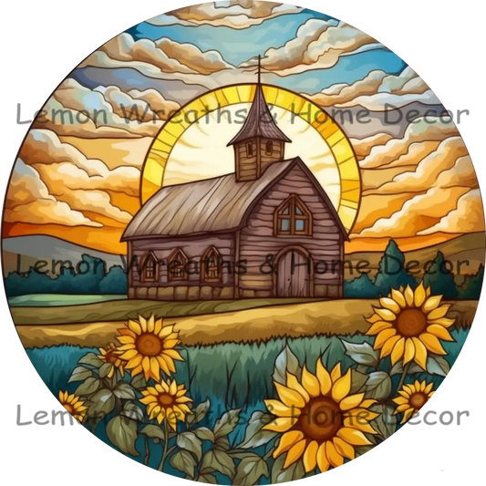 Countryside Church Sunflowers Metal Sign 8