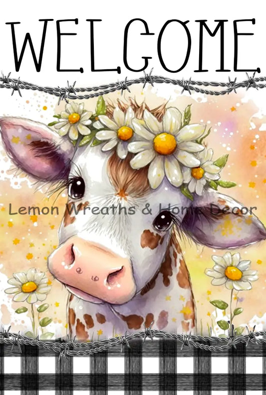 Cute Daisy Cow Welcome Metal Sign