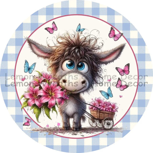 Cute Donkey Lilies And Butterflies Metal Sign