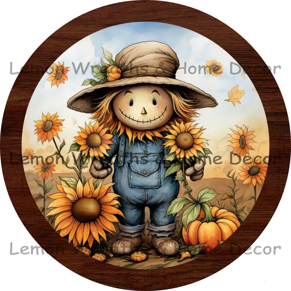 Cute Scarecrow Sunflowers Metal Sign 8