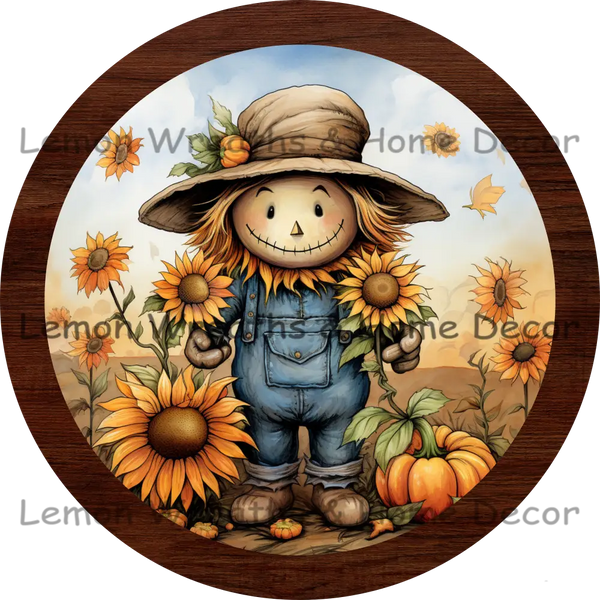 Cute Scarecrow Sunflowers Metal Sign – Lemon Wreaths & Home Decor