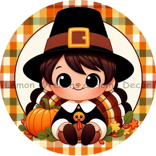 Cute Thanksgiving Pilgrim Boy Metal Sign