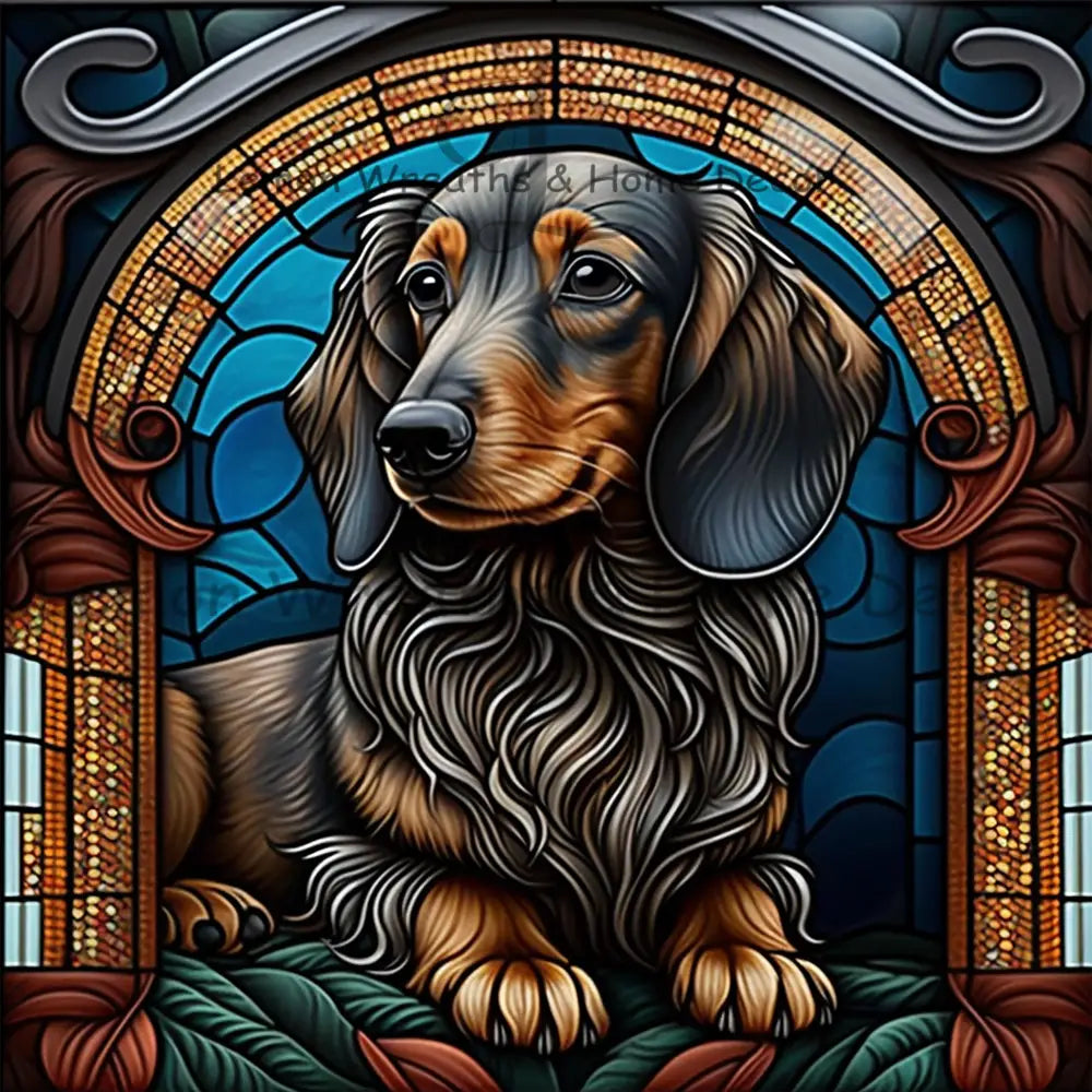 Dachshund Dog Breed Faux Stained Glass Metal Sign 8