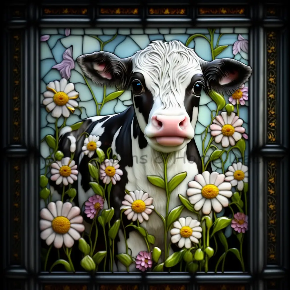 Dairy Cow White Daisies Metal Sign 8