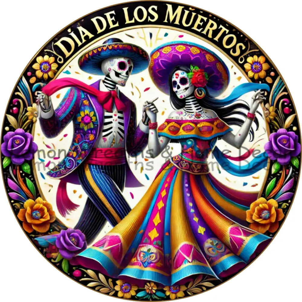 Dancing Sugar Skull Couple Día De Los Muertos Metal Sign