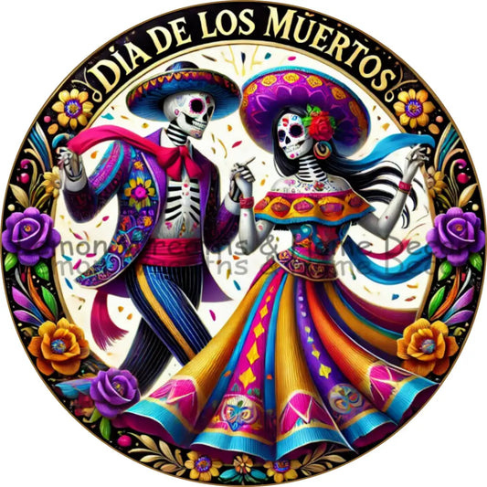 Dancing Sugar Skull Couple Día De Los Muertos Metal Sign