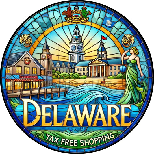 Delaware Faux Stained Glass Metal Sign