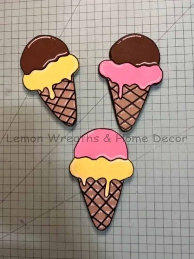 Dripping Ice Cream Cones Wood Wreath Attachment Set Of 3