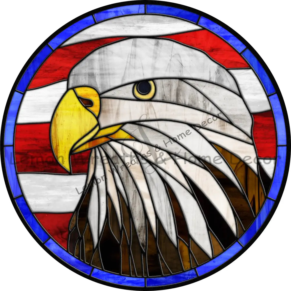 Eagle Head American Flag Faux Stained Glass Metal Sign 8