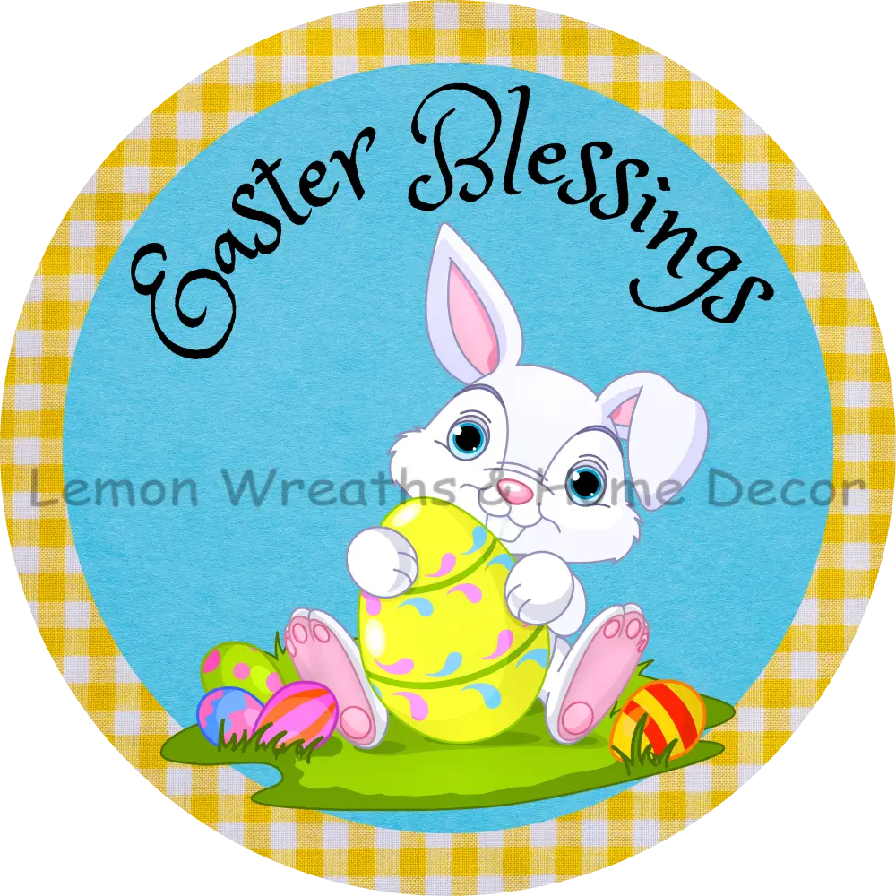 Easter Blessings Bunny Blue Metal Sign 8