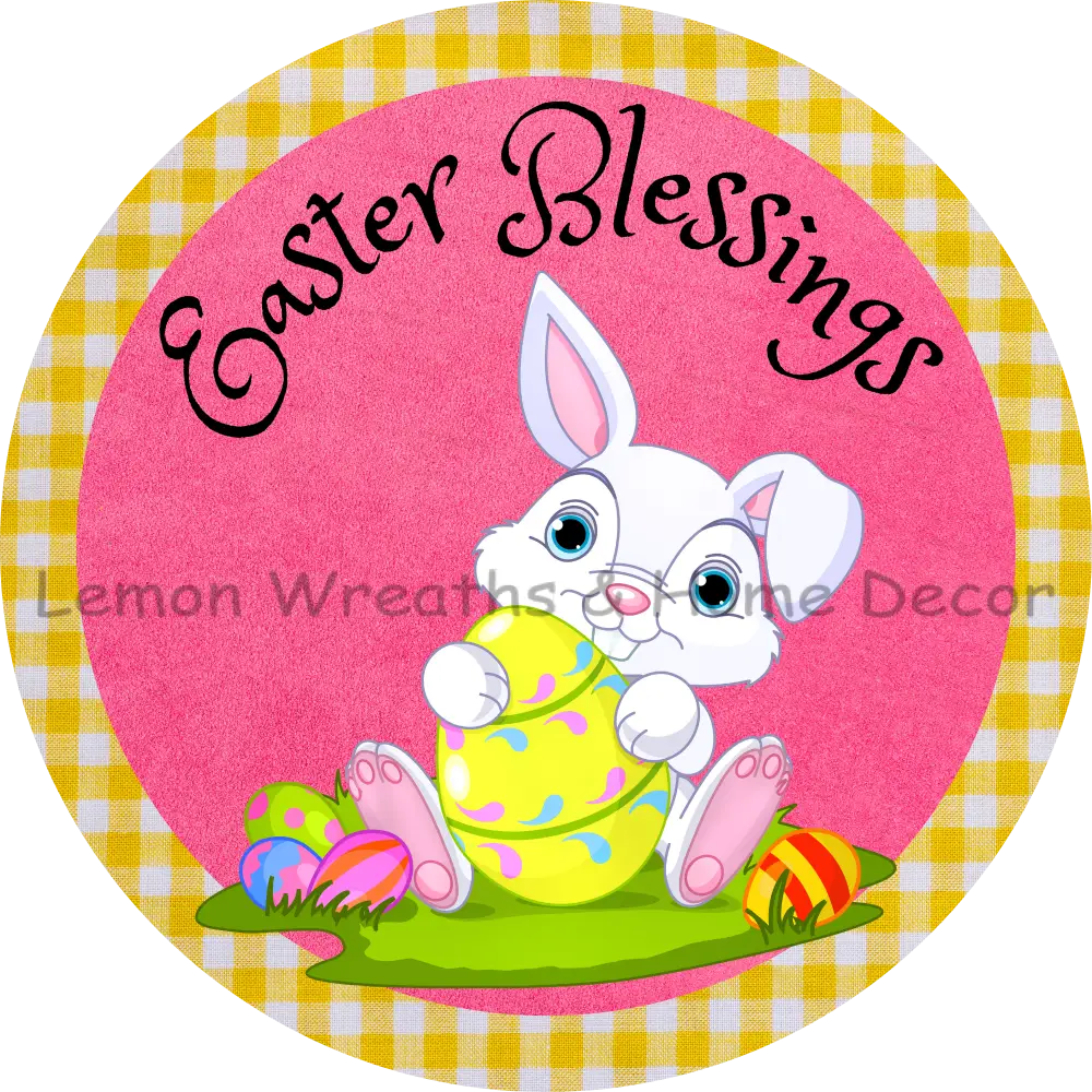 Easter Blessings Bunny Pink Metal Sign