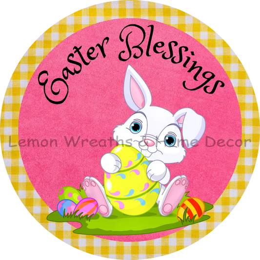 Easter Blessings Bunny Pink Metal Sign