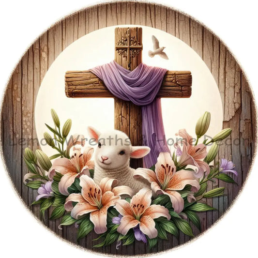 Easter Cross And Lilies Flying Dove Metal Sign