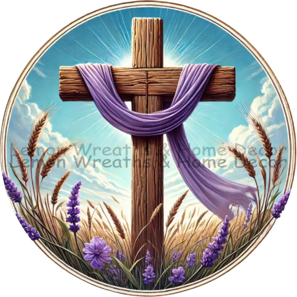 Easter Cross With Lavender Flowers Metal Sign