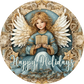 Elegant Christmas Angel Blue & Gold Metal Sign 6 / Happy Holidays