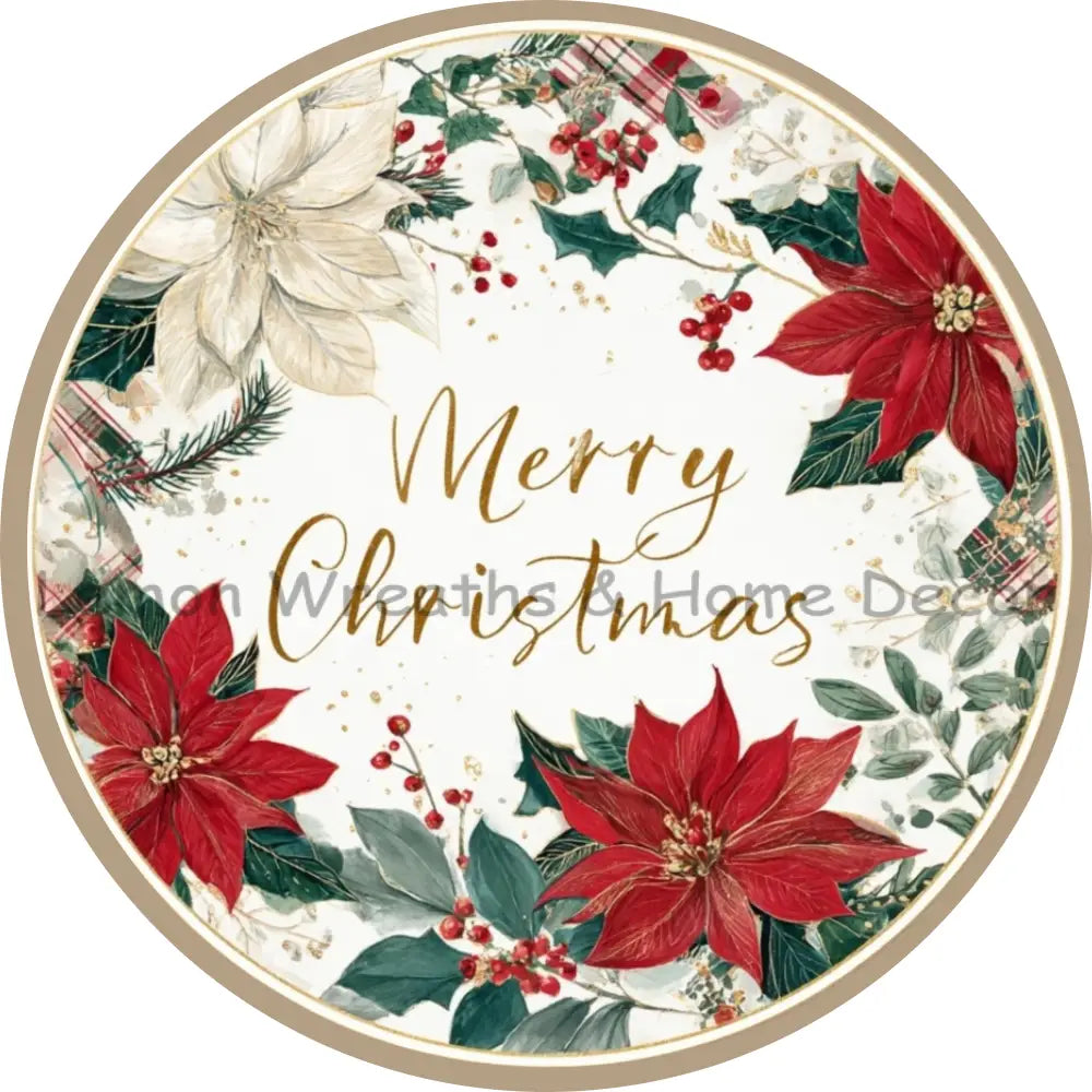 Elegant Poinsettia Merry Christmas Metal Sign