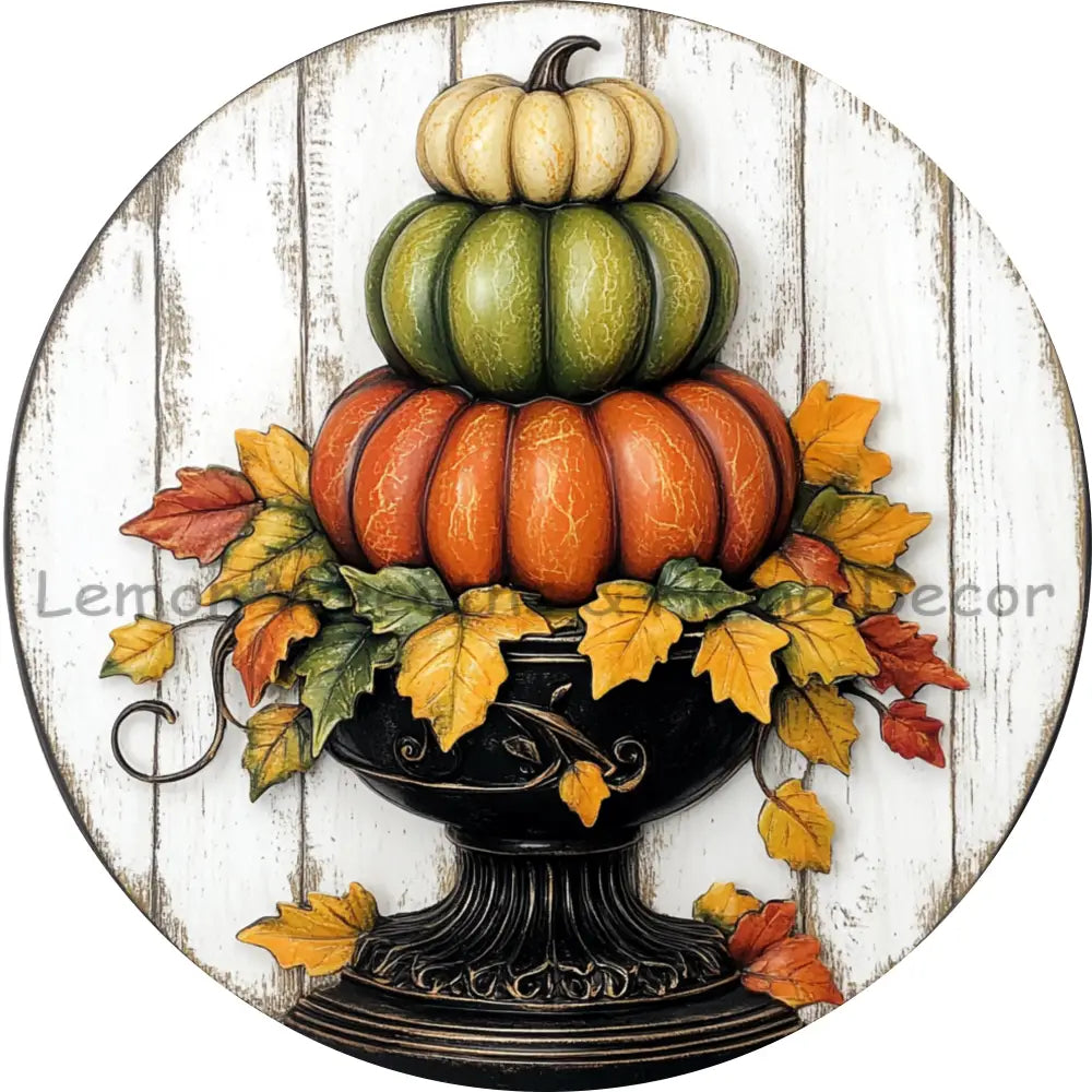 Elegant Pumpkin Topiary Fall Metal Sign