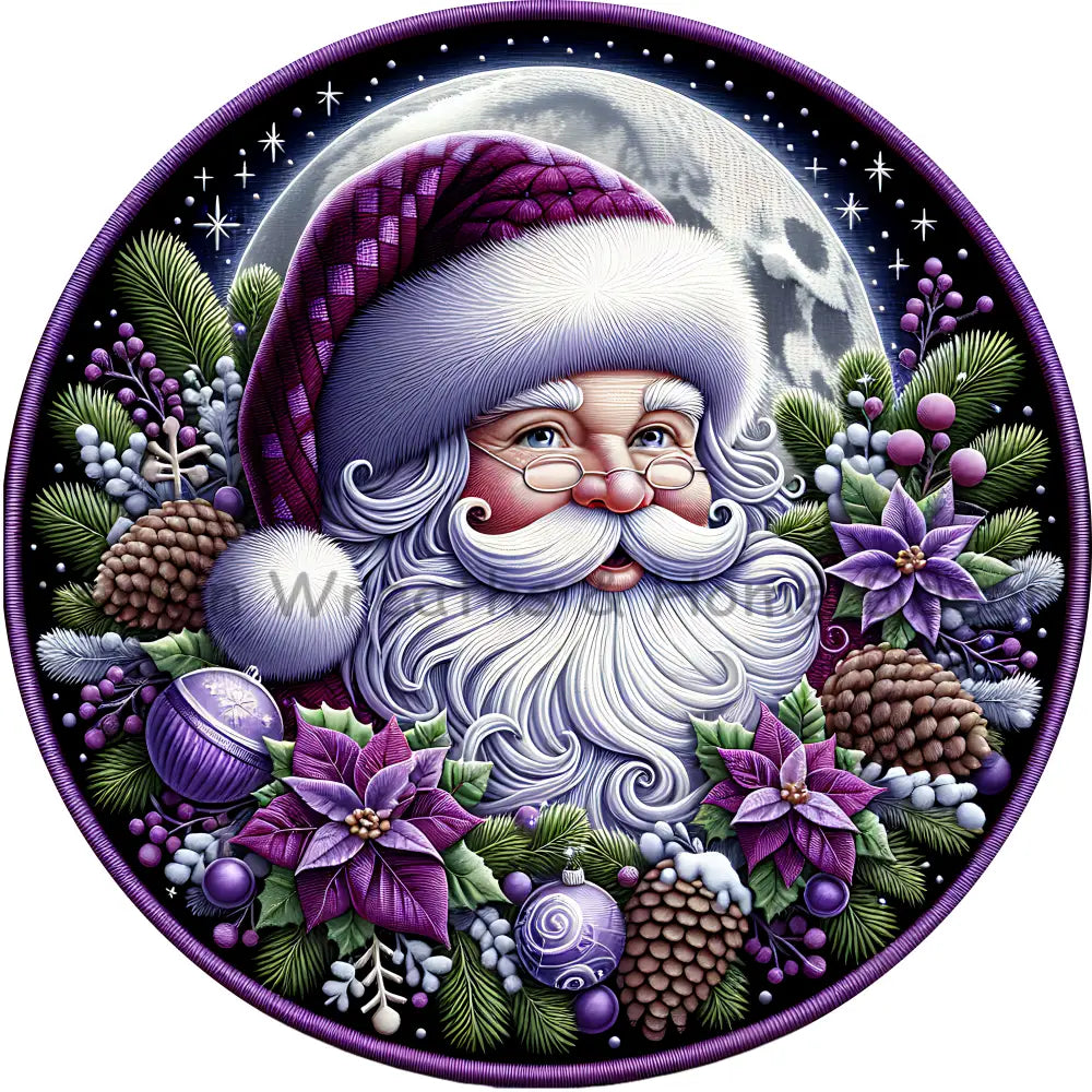 Elegant Purple Christmas Santa Metal Sign