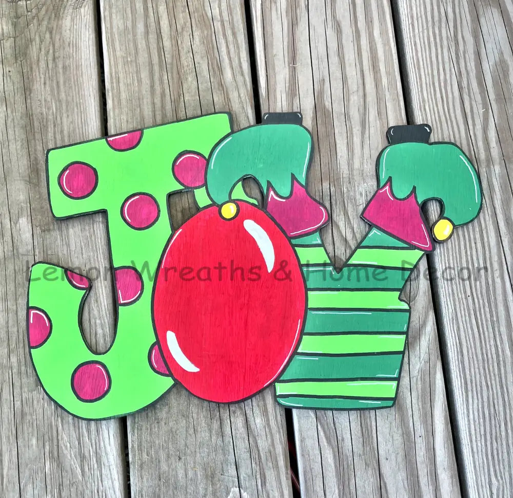 Elf Leg Joy Wood Door Hanger Or Attachment Signs