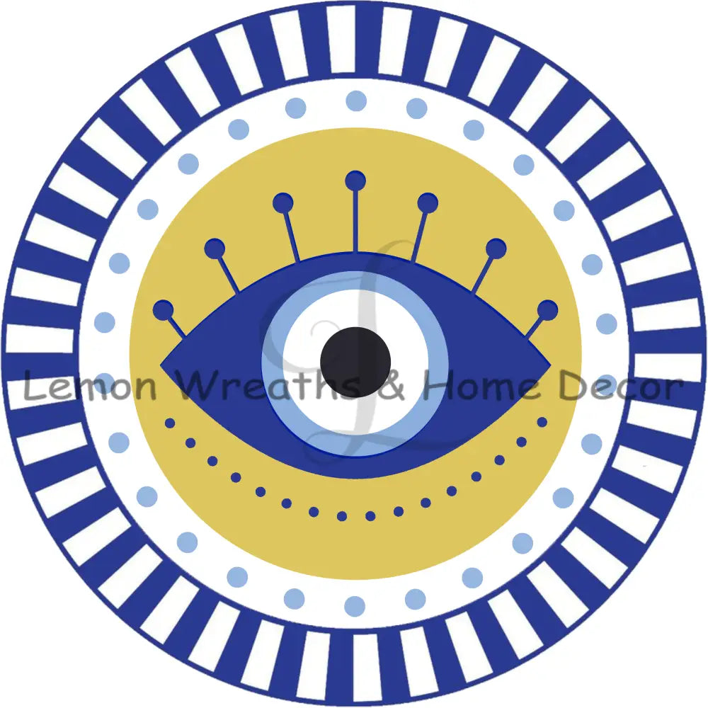 Evil Eye Blue Striped Border Metal Sign 8